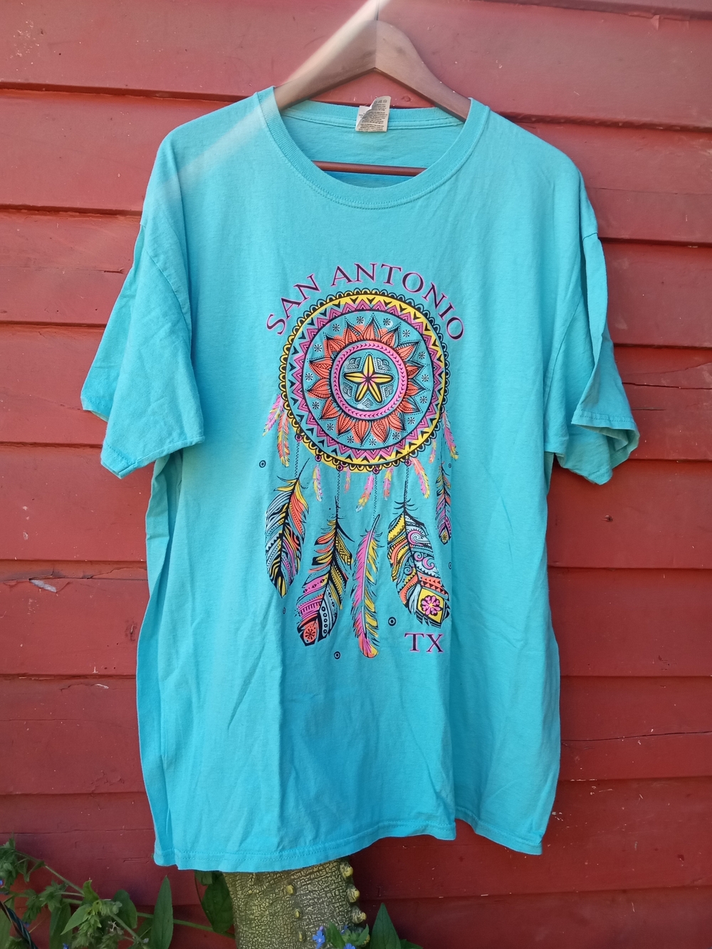90s/2000s San Antonio TX Turquoise Crewneck T‑Shirt XL
